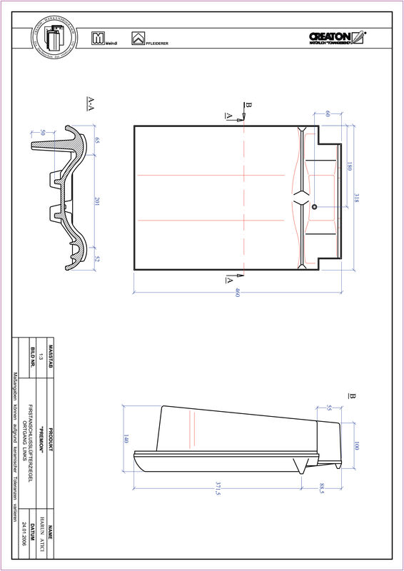 Proizvod CAD file PREMION podsljemeni odzračni rubni lijevi crijep FALOGL