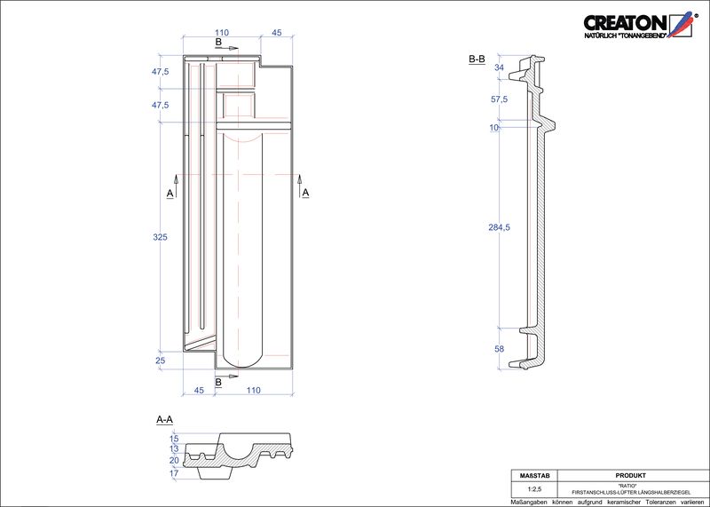Proizvod CAD file RATIO podsljemeni odzračni crijep polovica FALLH