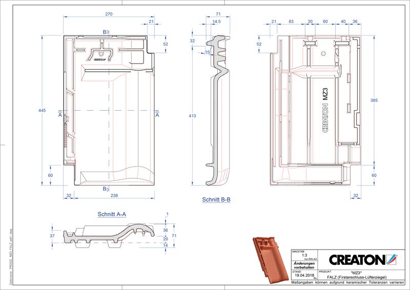 Proizvod CAD file MZ3 NEU podsljemeni odzračni crijep FALZ