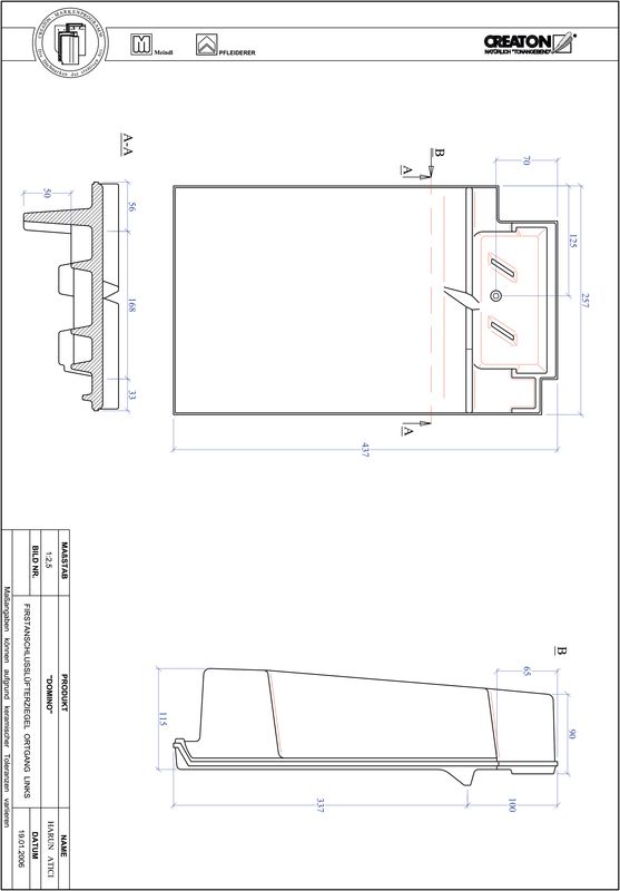 Proizvod CAD file DOMINO podsljemeni odzračni rubni lijevi crijep FALOGL