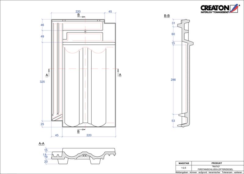 Proizvod CAD file RATIO podsljemeni odzračni crijep FALZ