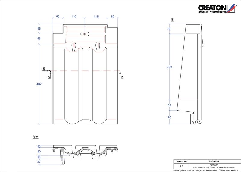 Proizvod CAD file RAPIDO podsljemeni odzračni rubni lijevi crijep FALOGL