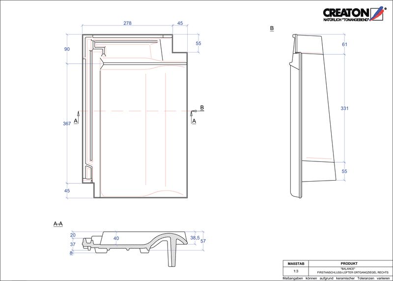 Proizvod CAD file BALANCE podsljemeni odzračni rubni desni crijep FALOGR