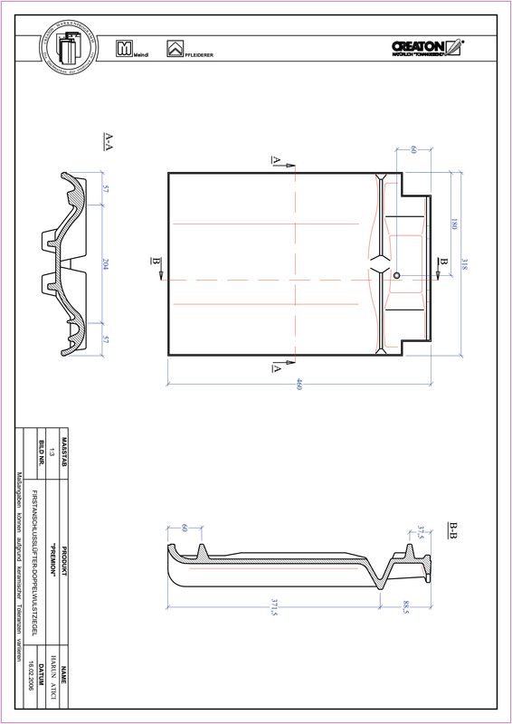 Proizvod CAD file PREMION podsljemeni odzračni crijep sa dva vala FALDWZ