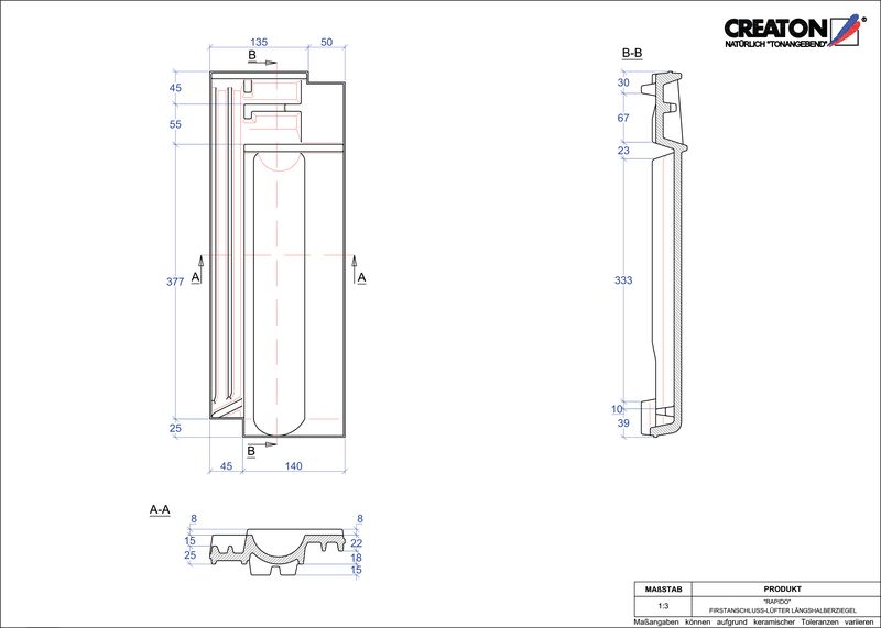 Proizvod CAD file RAPIDO podsljemeni odzračni crijep polovica FALLH