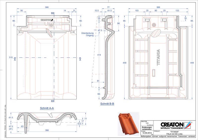 Proizvod CAD file TITANIA podsljemeni odzračni rubni lijevi crijep FALOGL