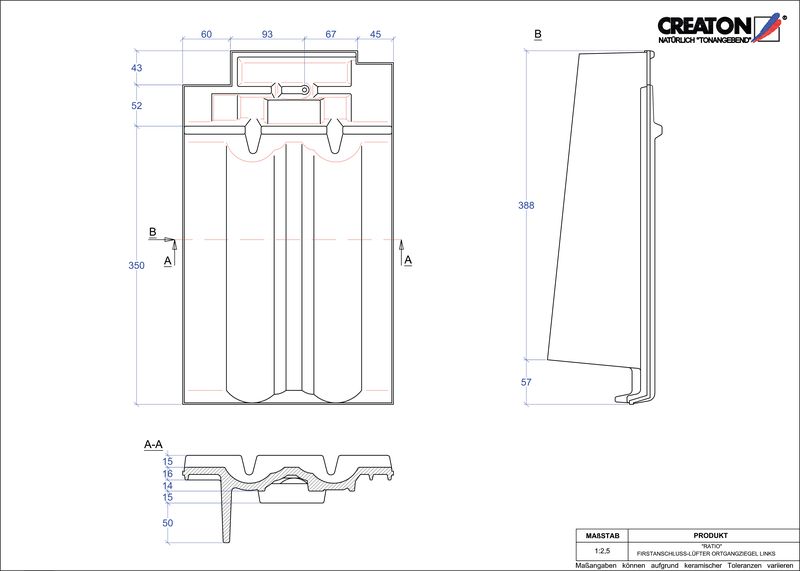 Proizvod CAD file RATIO podsljemeni odzračni rubni lijevi crijep FALOGL