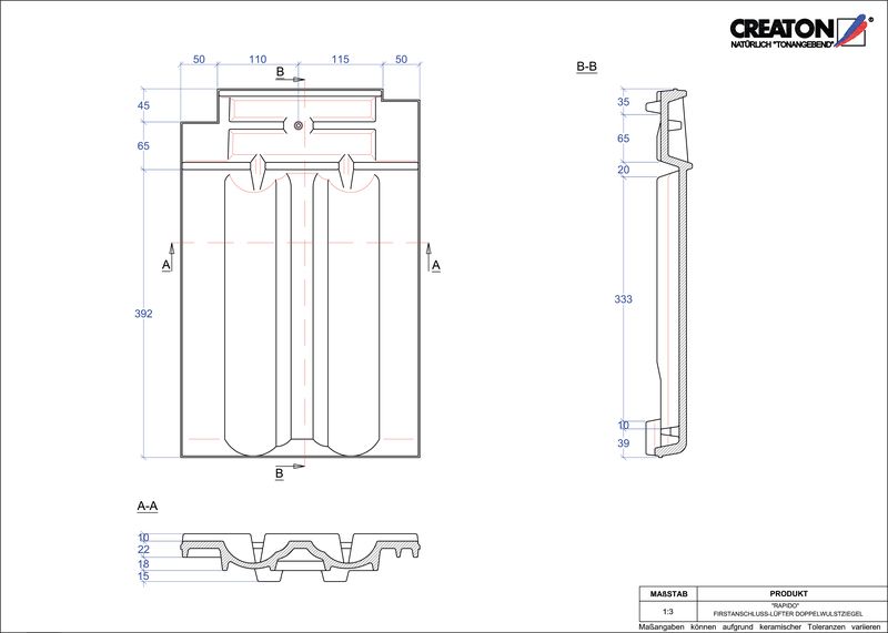 Proizvod CAD file RAPIDO podsljemeni odzračni crijep sa dva vala FALDWZ