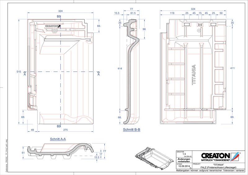 Proizvod CAD file TITANIA podsljemeni odzračni crijep FALZ