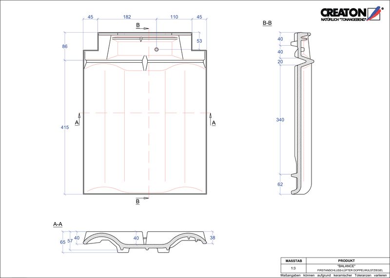 Proizvod CAD file BALANCE podsljemeni odzračni crijep sa dva vala FALDWZ