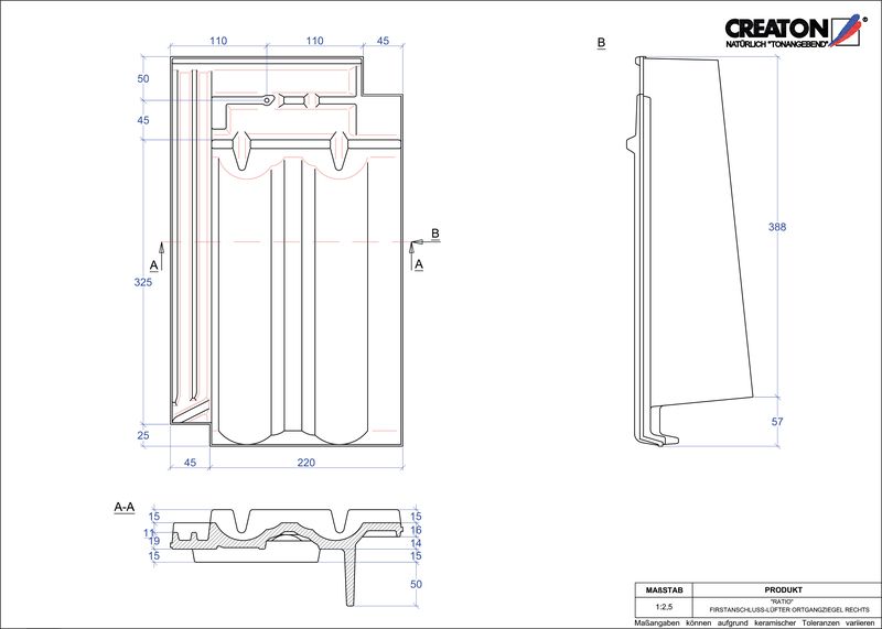 Proizvod CAD file RATIO podsljemeni odzračni rubni desni crijep FALOGR