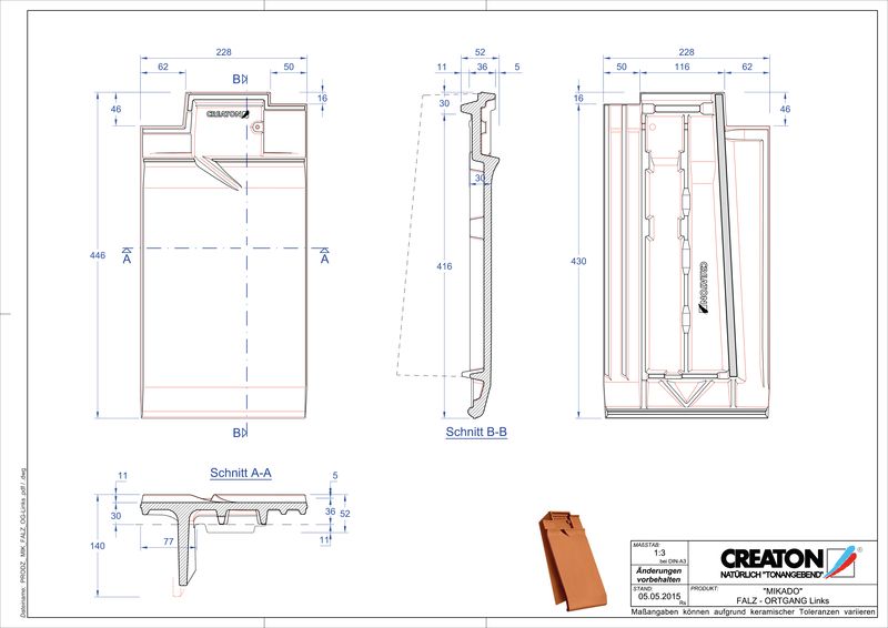 Proizvod CAD file MIKADO podsljemeni odzračni rubni lijevi crijep FALOGL